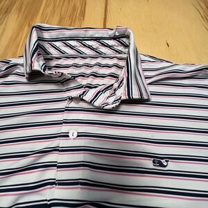Vineyard Vines Performance White Blue Pink Stripe‎ Mens Medium
